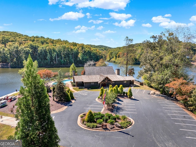 aerial view featuring a water view