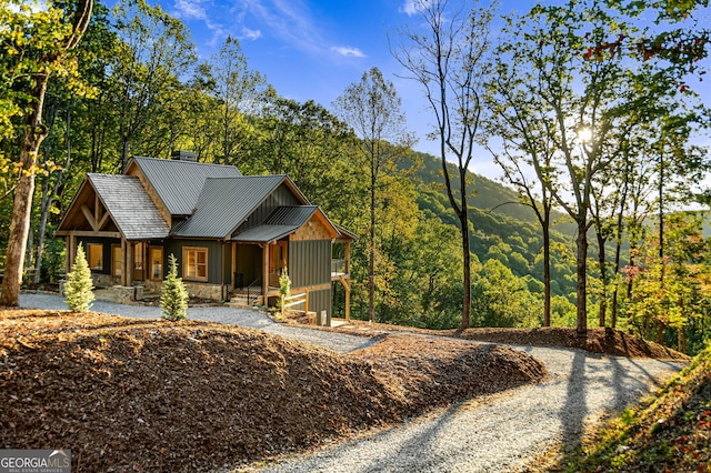 view of front of home with a mountain view