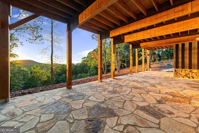 view of patio / terrace with a mountain view