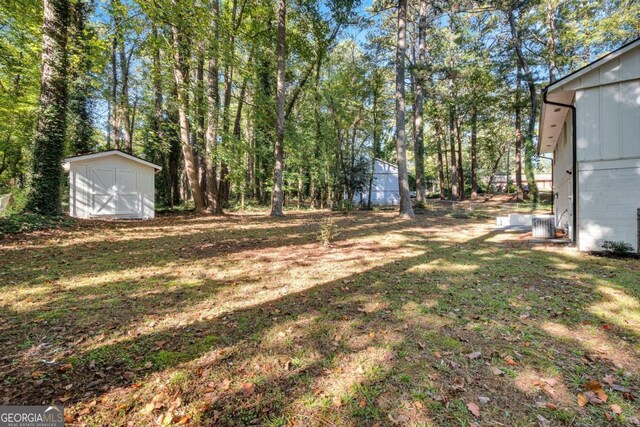 view of yard with a storage shed