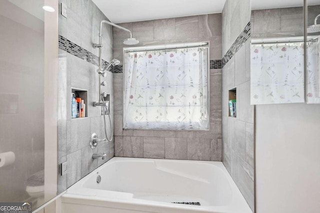 bathroom with shower with separate bathtub