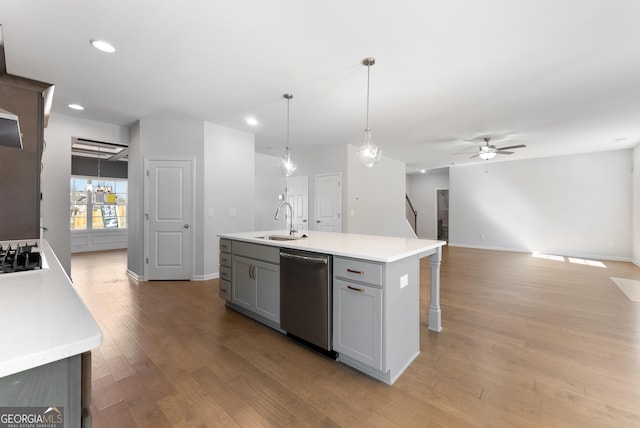 4060 Holstein Hl Unit 104, Columbus, GA 31904 - kitchen with recessed lighting, light countertops, dishwasher, a sink, and gray cabinetry