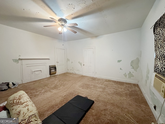 interior space with carpet floors and ceiling fan