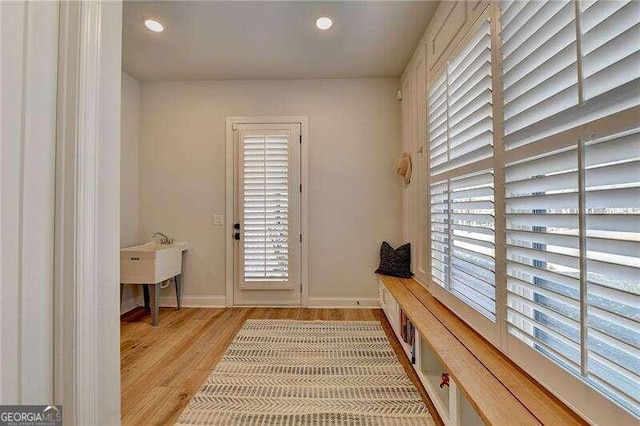 entryway with light hardwood / wood-style flooring