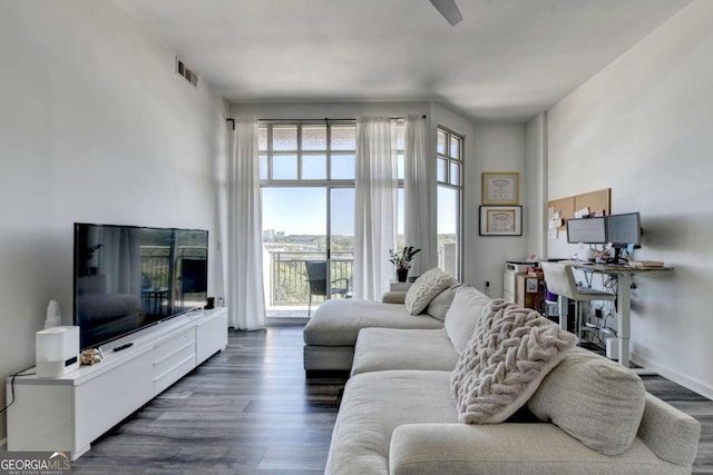 living room featuring dark hardwood / wood-style flooring