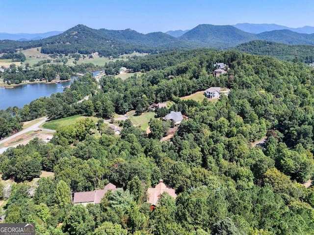 bird's eye view featuring a water and mountain view