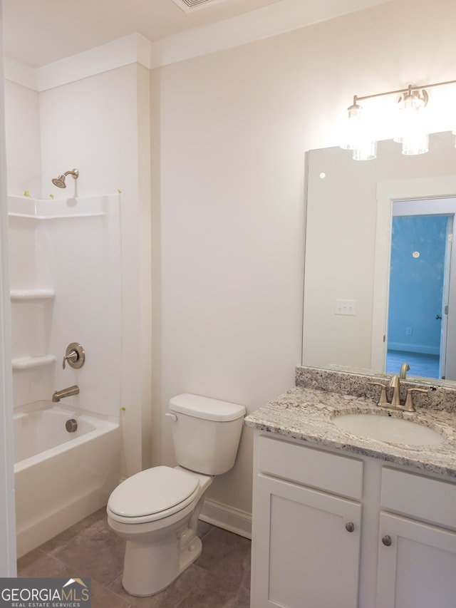 full bathroom featuring tile patterned flooring, vanity, toilet, and shower / tub combination