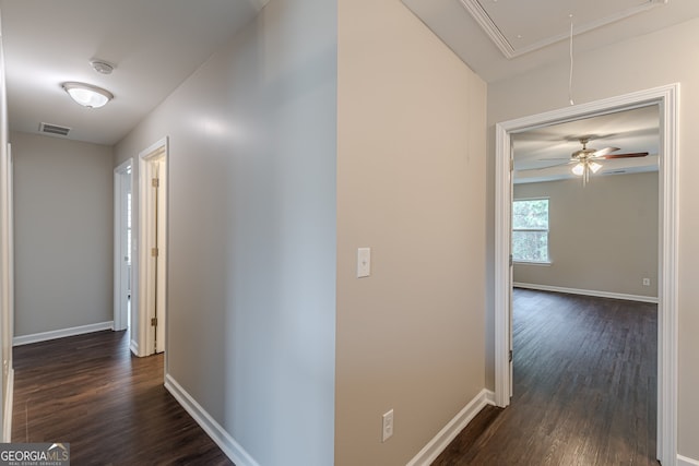 hallway with dark hardwood / wood-style floors