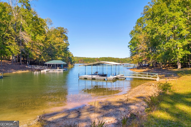 view of dock featuring a water view