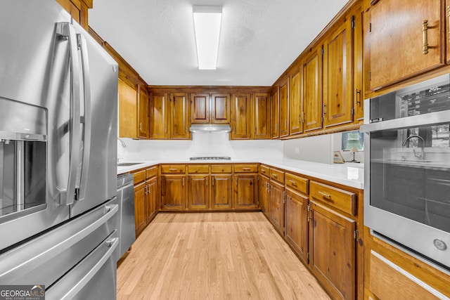 kitchen with light hardwood / wood-style flooring, stainless steel appliances, and sink