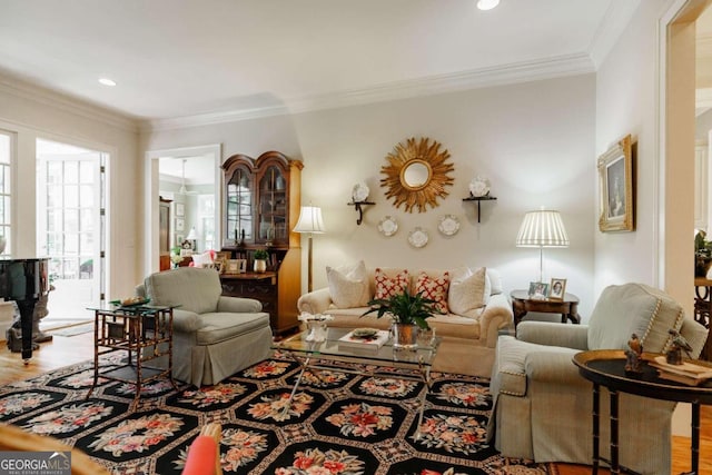 interior space with crown molding and hardwood / wood-style floors