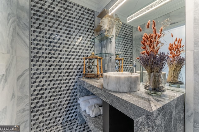 full bathroom featuring vanity and a walk in shower