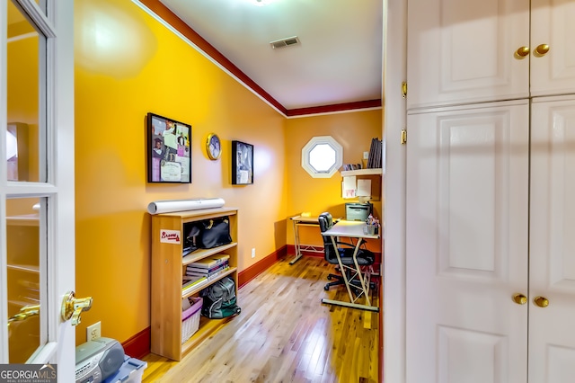 office area featuring light hardwood / wood-style floors