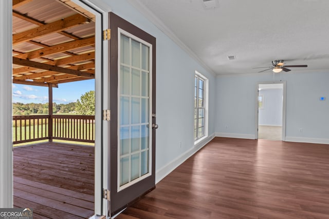 deck featuring ceiling fan and french doors