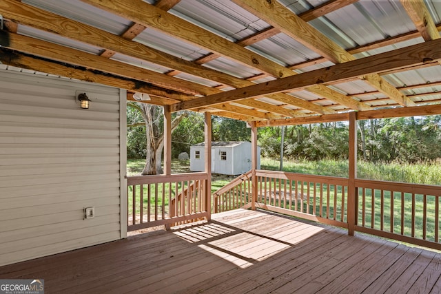 deck featuring a storage unit