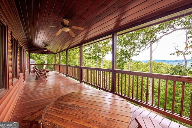 wooden deck with ceiling fan