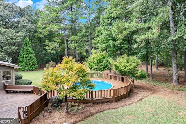 view of pool with a wooden deck