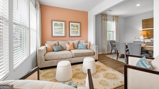 living room with hardwood / wood-style flooring