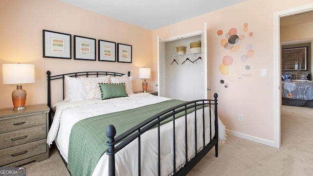 carpeted bedroom with a closet