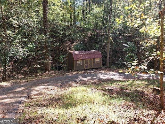 view of yard with a storage shed