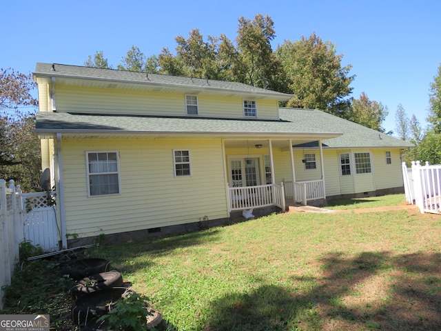 402 Thurman Rd, Stockbridge, GA 30281 - rear view of property featuring crawl space, a shingled roof, and a porch