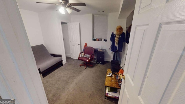 interior space featuring ceiling fan