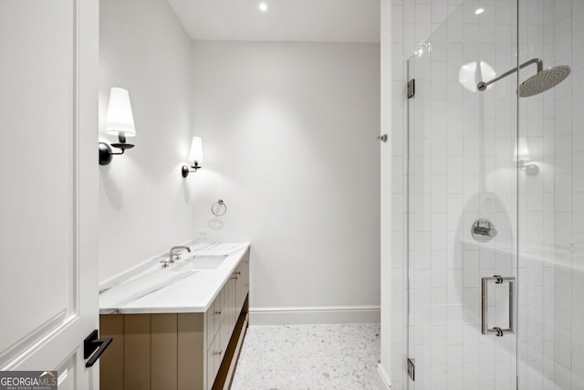 bathroom with vanity and walk in shower