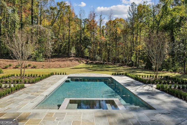 view of swimming pool with a lawn