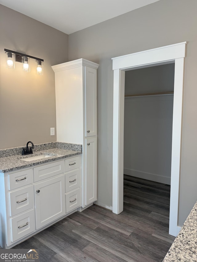 bathroom with vanity and wood-type flooring