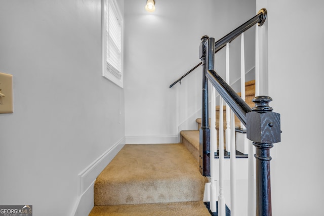 staircase with carpet flooring