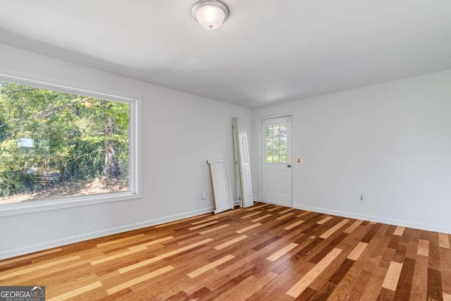 unfurnished room featuring a wealth of natural light and light hardwood / wood-style floors