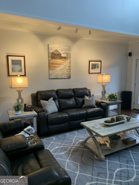 living room with hardwood / wood-style floors