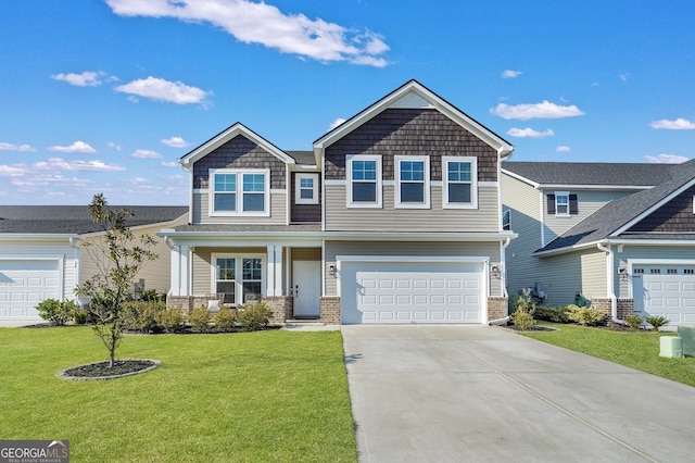 22 Allston Ln, Savannah, GA 31407 - craftsman inspired home with a garage, concrete driveway, brick siding, and a front yard