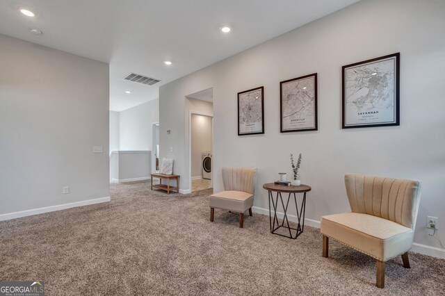 22 Allston Ln, Savannah, GA 31407 - sitting room with visible vents, baseboards, washer / dryer, carpet, and recessed lighting