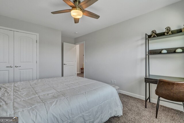 22 Allston Ln, Savannah, GA 31407 - bedroom with carpet flooring, baseboards, ceiling fan, and a closet
