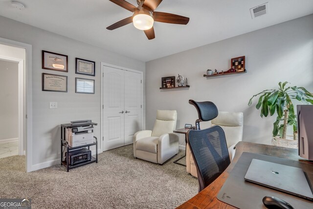 22 Allston Ln, Savannah, GA 31407 - office area with ceiling fan, visible vents, baseboards, and carpet