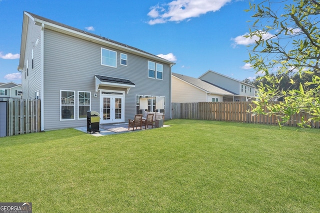 22 Allston Ln, Savannah, GA 31407 - rear view of property with french doors, a yard, a fenced backyard, and a patio area