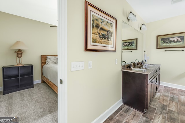 bathroom featuring wood-type flooring and vanity