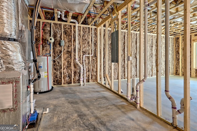 misc room featuring electric panel and water heater