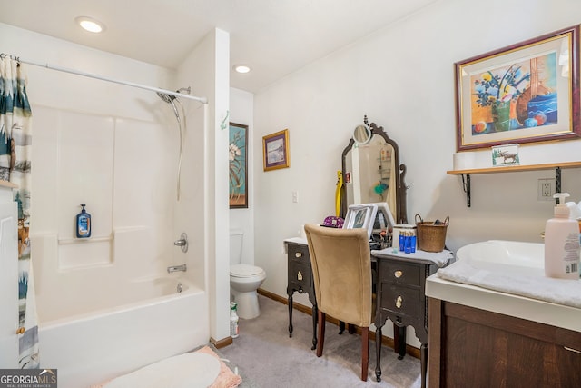 full bathroom with vanity, toilet, and shower / bath combo