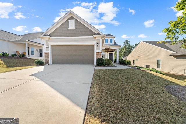 view of front of home with central AC and a front yard