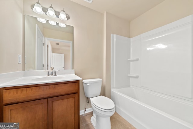 full bathroom featuring tile patterned flooring, vanity, tub / shower combination, and toilet