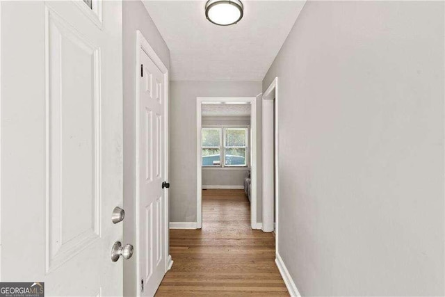 hallway with wood-type flooring