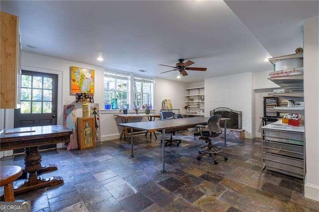 dining space with ceiling fan