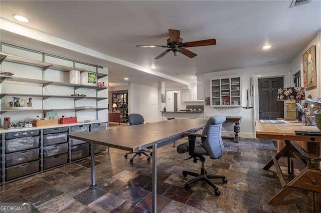 office area featuring ceiling fan