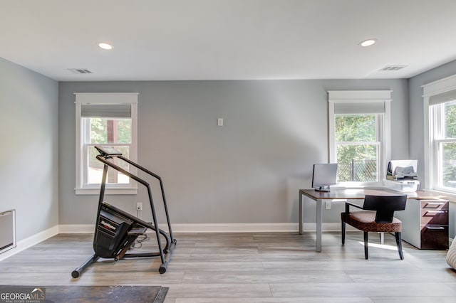 office area with light wood-type flooring