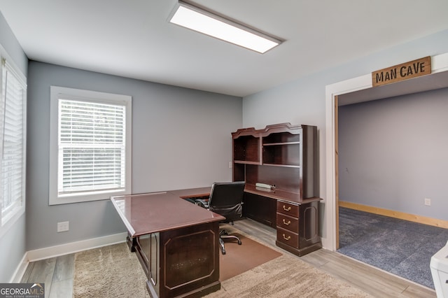 office space featuring light hardwood / wood-style floors