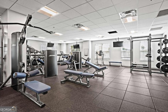 gym with a drop ceiling