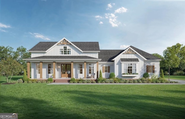 6587 Brockton Rd, Nicholson, GA 30565 - view of front facade featuring board and batten siding, a shingled roof, covered porch, and a front yard