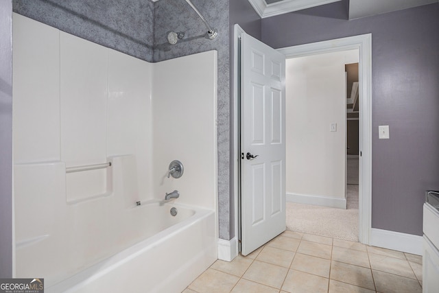 bathroom with tile patterned floors and  shower combination